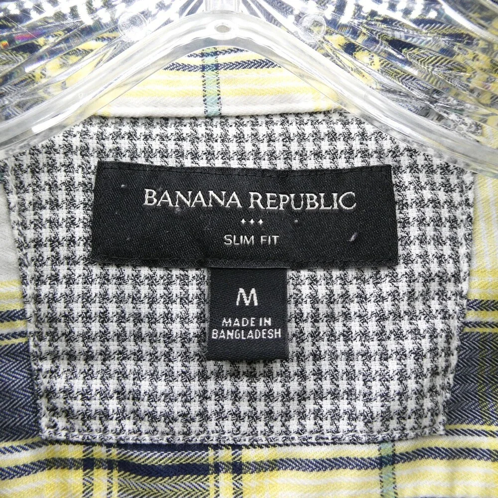 Banana Republic Button Up Shirt Mens Medium Slim Yellow Plaid Cotton Button Down